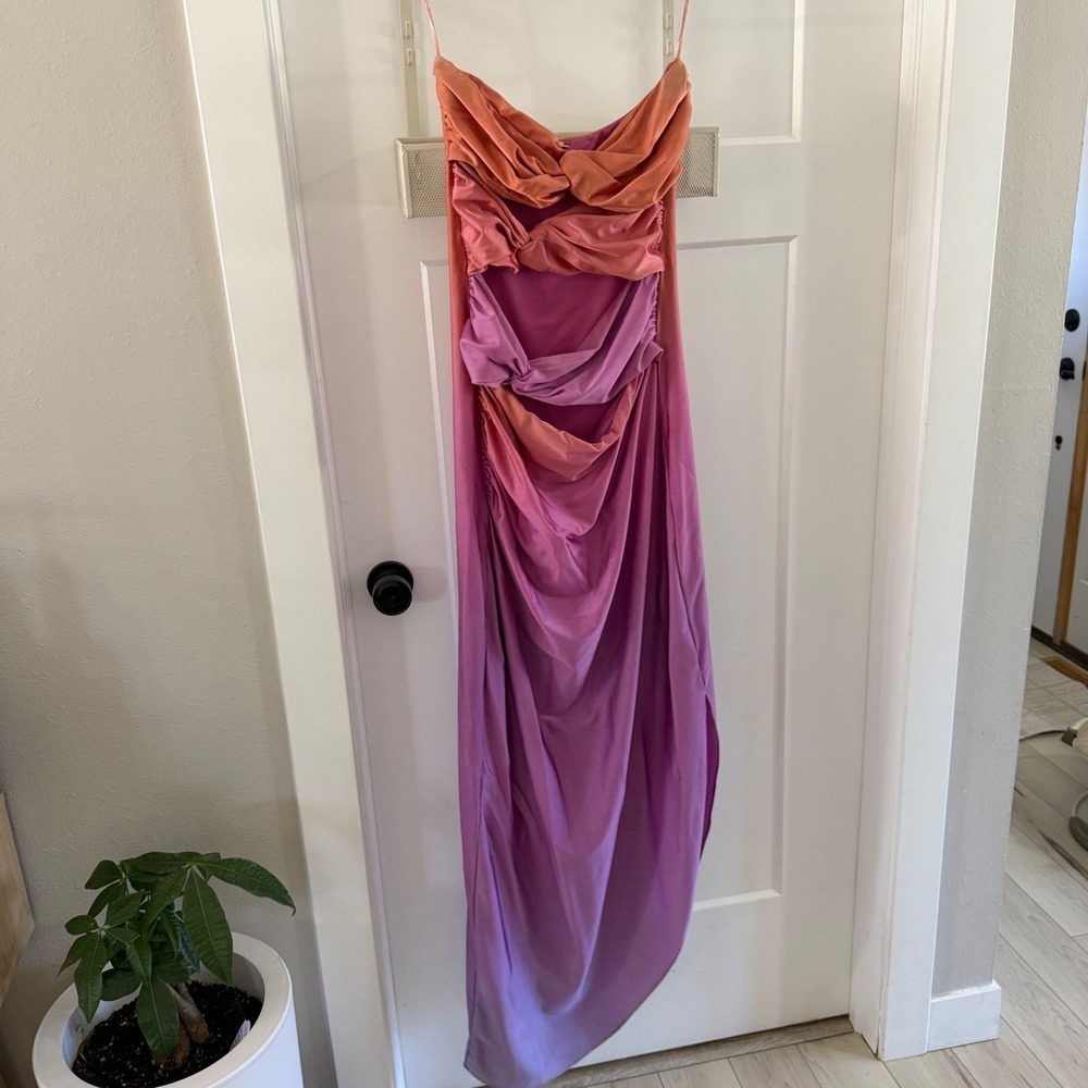 Baobab Vera Ombre Strapless Ruched Maxi Dress Pink Purple Sz Medium Beach Resort - Picture 2 of 8